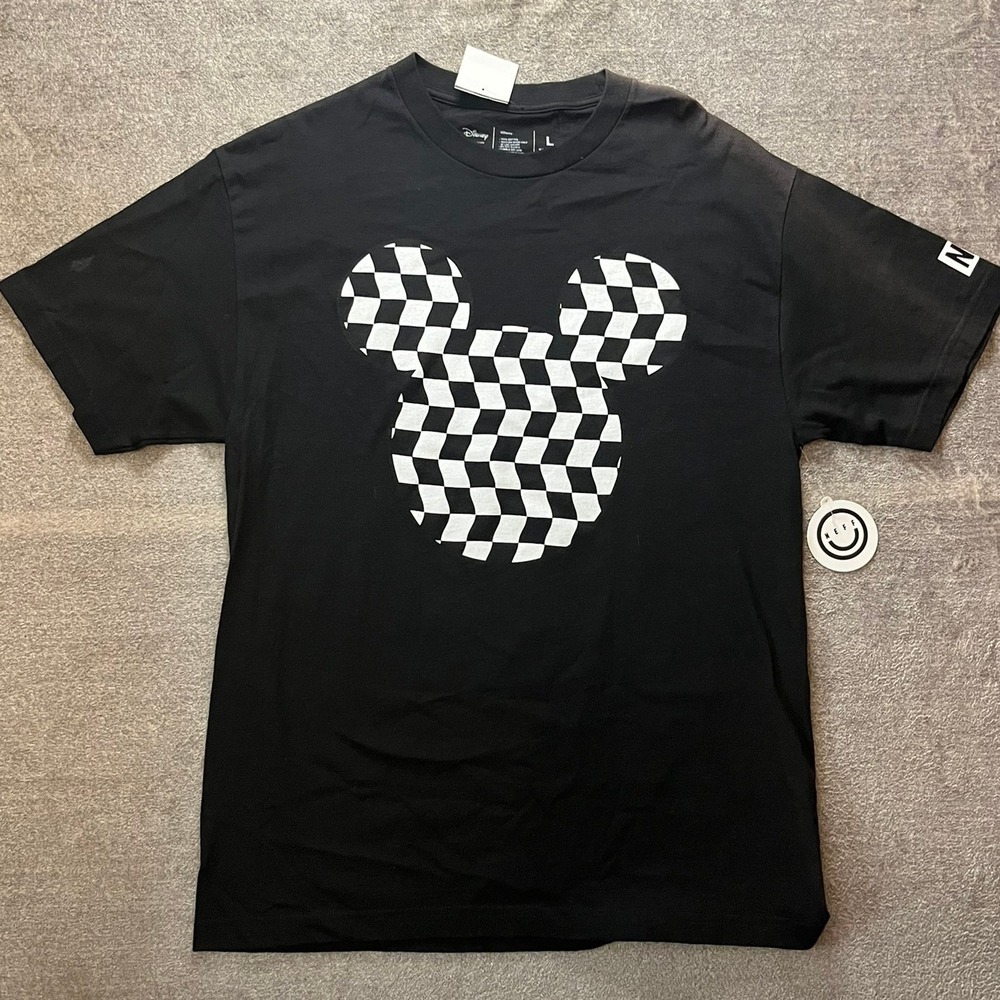 Disney Neff Mickey Mouse Checkered Graphic Tee Black Mens Large L NWT Skater